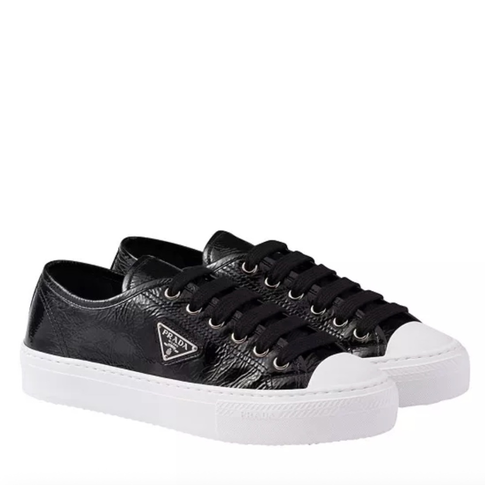 NIB $1070 Prada Naplak Nero/Black Patent Leather Sneakers in size 35 EU / 5 US!